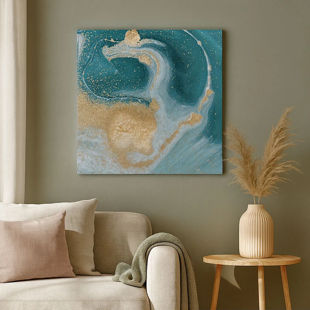 Cuadro sobre lienzo - Impresión de Imagen - Un remolino de oro y turquesa - 30x30 cm