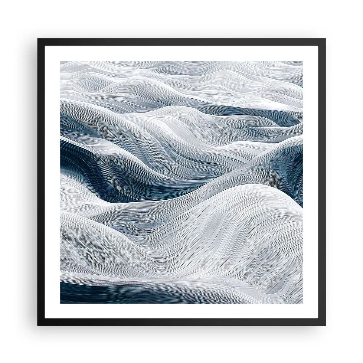 Póster en marco negro - Olas blancas y azules - 60x60 cm