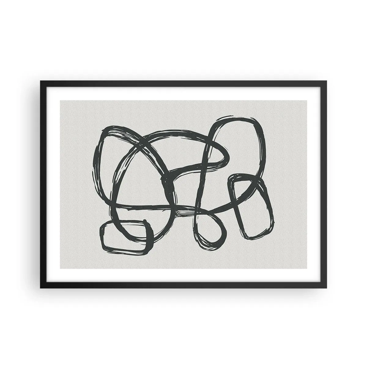 Póster en marco negro - Líneas abstractas que crean formas libres sobre un fondo claro - 70x50cm - Abstracción en bucle - Decoración de pared moderna para salón y dormitorio ARTTOR