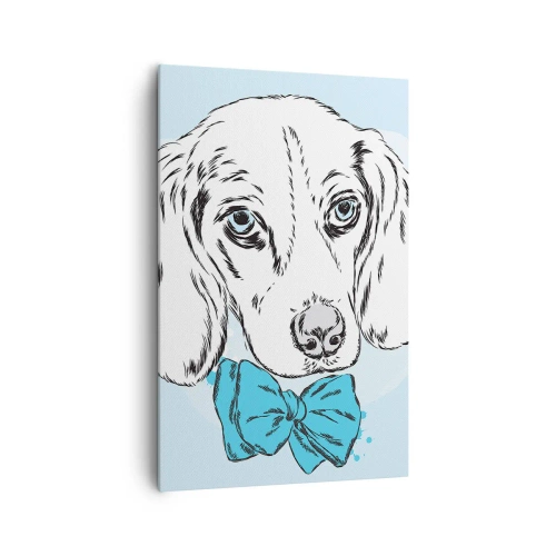 Cuadro sobre lienzo - Impresión de Imagen - Adorable gráfico de un perro con una pajarita sobre un fondo pastel. - 80x120cm - Elegancia canina - Decoración de pared moderna para salón y dormitorio ARTTOR