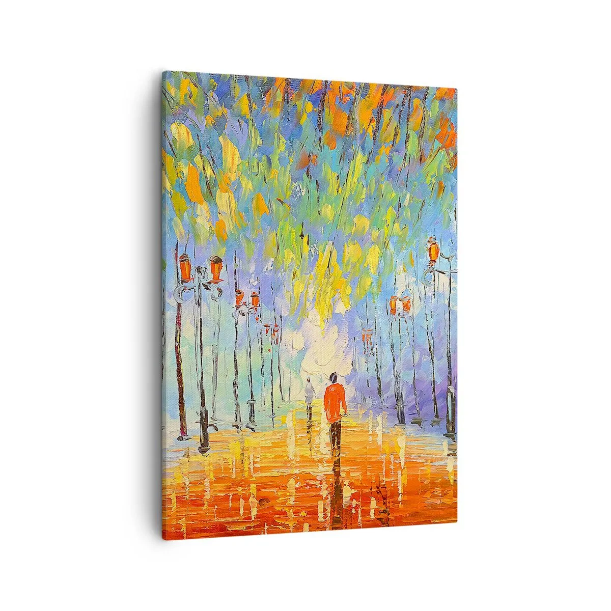 Cuadro sobre lienzo - Impresión de Imagen - Un pintoresco paseo entre los faroles en una noche lluviosa. - 50x70cm - La canción nocturna de la lluvia - Decoración de pared moderna para salón y dormitorio ARTTOR