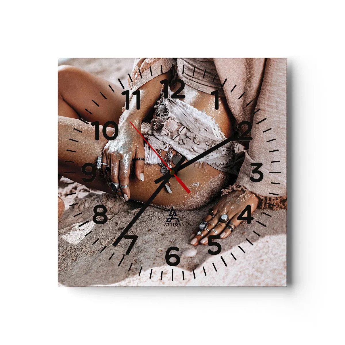 Reloj de pared - Reloj de vidrio - Bañada por el sol y la arena - 30x30 cm