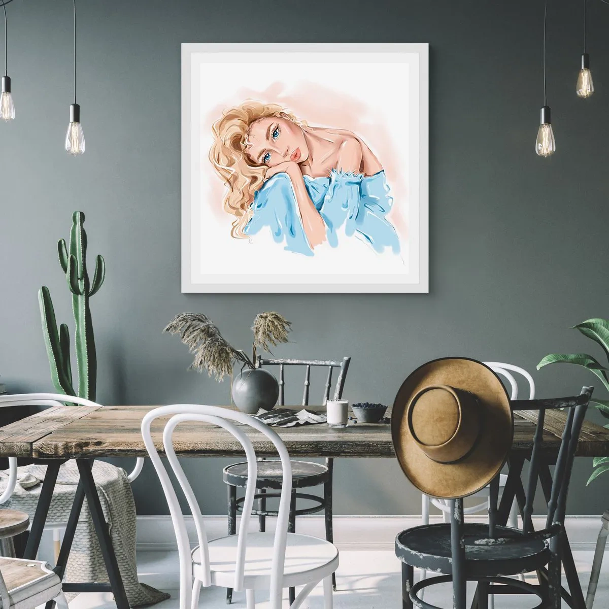 Póster en marco blanco - Soñar en azul - 60x60 cm