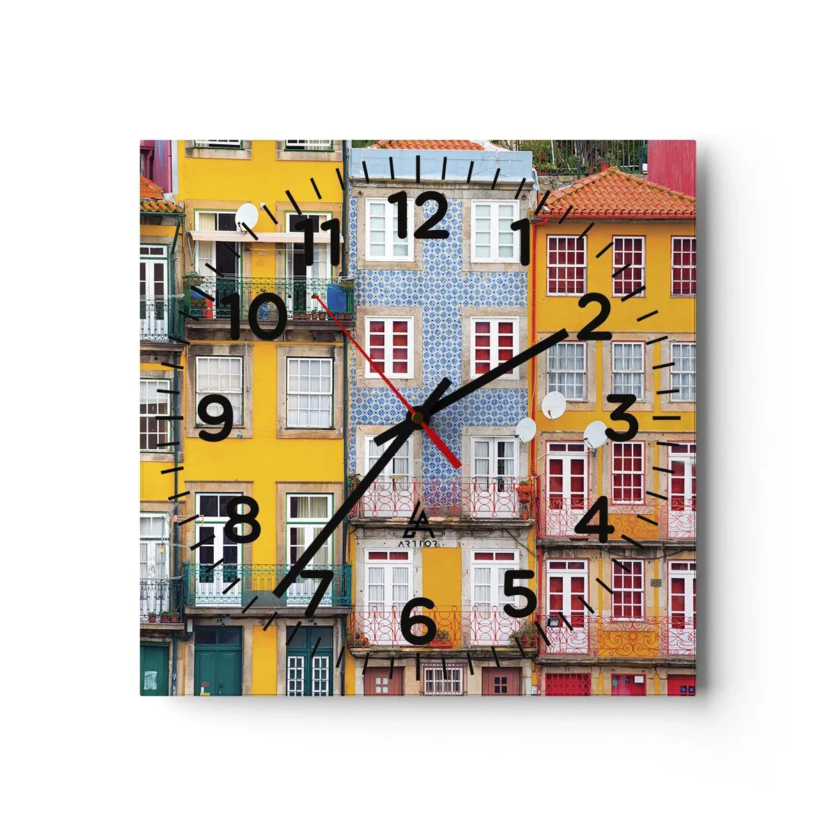 Reloj de pared - Reloj de vidrio - Los colores de la ciudad vieja - 40x40 cm