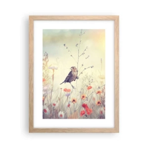Póster en marco roble claro - Retrato de pájaro con prado de fondo - 30x40 cm
