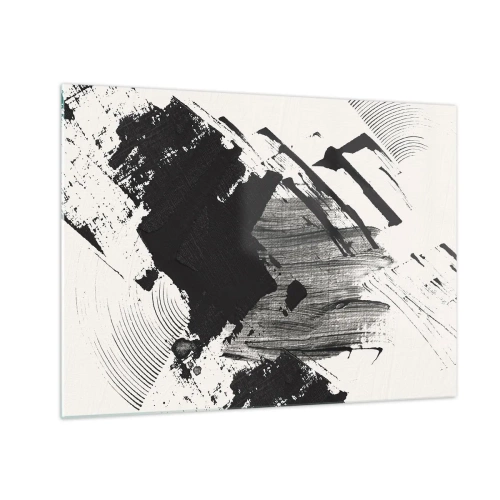 Cuadro sobre vidrio - Impresiones sobre Vidrio - Abstracción expresiva en blanco y negro con trazos dinámicos. - 70x50cm - Abstracción: la expresión del negro - Decoración de pared moderna para salón y dormitorio ARTTOR