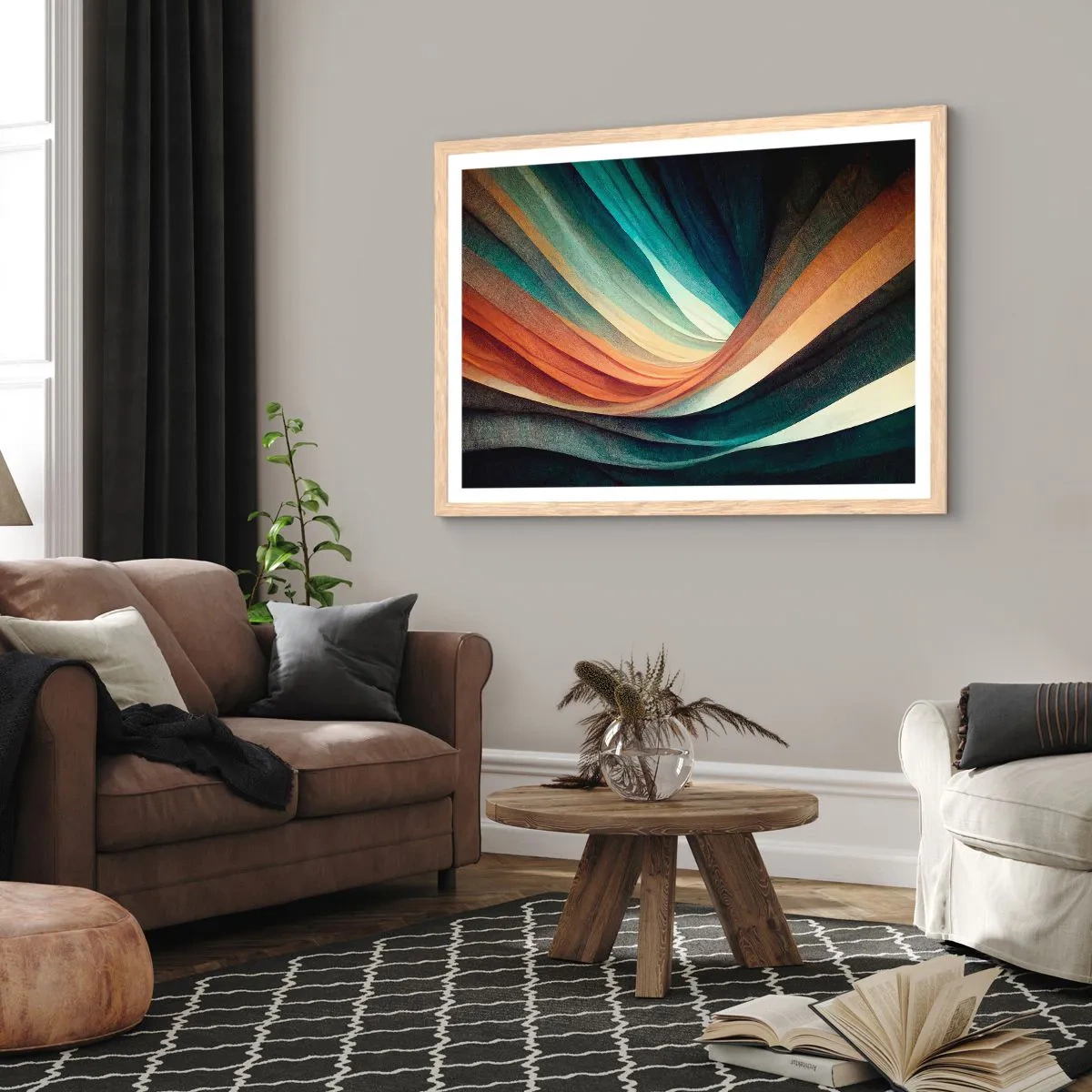 Póster en marco roble claro - Tejido de colores - 50x40 cm