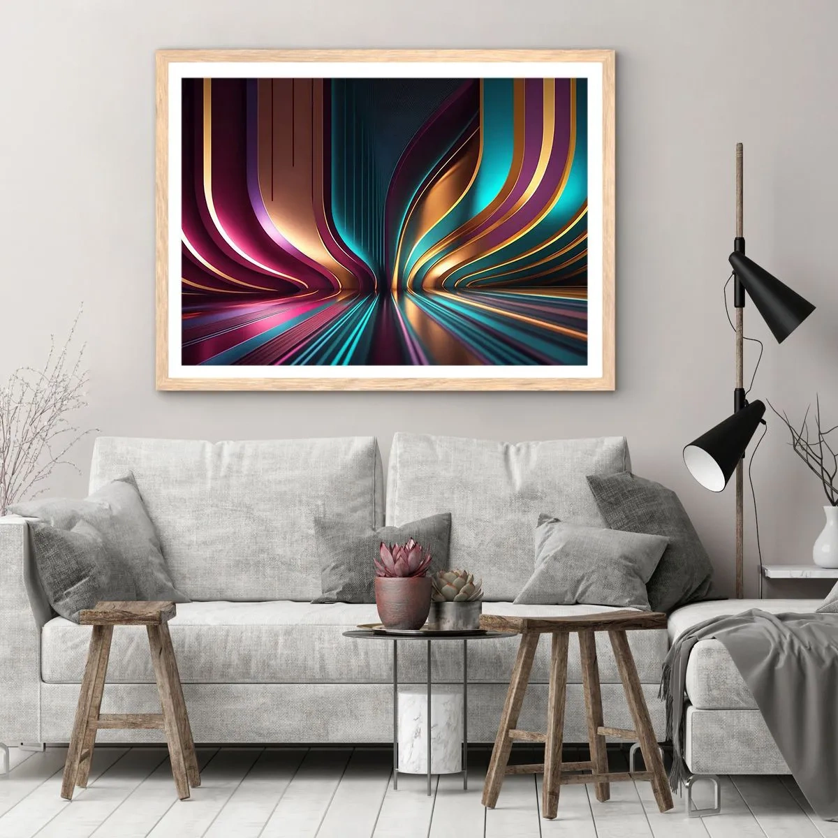 Póster en marco roble claro - Arquitectura de la luz - 100x70 cm