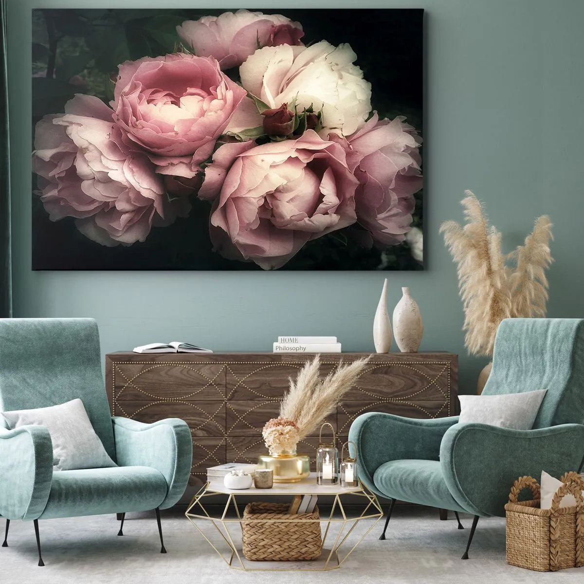 Cuadro sobre lienzo - Impresión de Imagen - Un ramo de rosas en delicados tonos rosa y blanco. - 120x80cm - El encanto de la belle époque - Decoración de pared moderna para salón y dormitorio ARTTOR