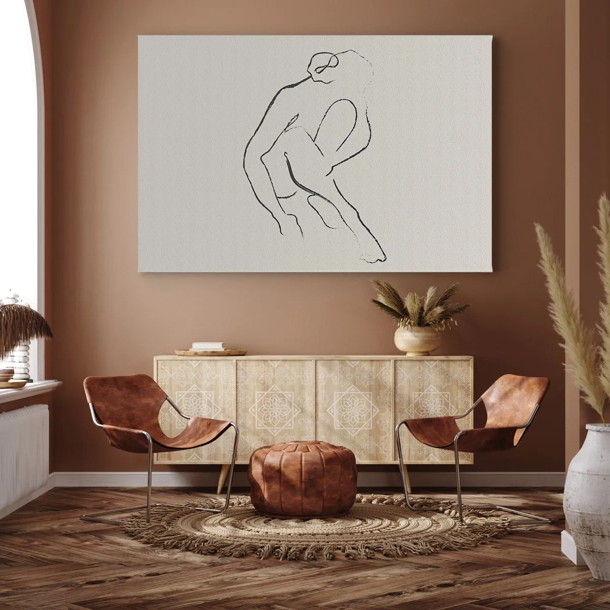 Cuadro sobre lienzo - Impresión de Imagen - Una silueta minimalista en negro sobre un fondo claro. - 120x80cm - Boceto íntimo - Decoración de pared moderna para salón y dormitorio ARTTOR