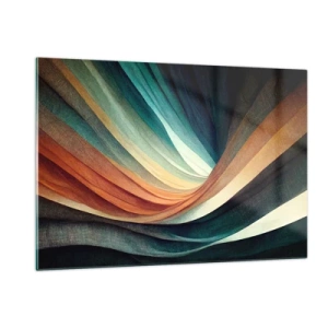 Cuadro sobre vidrio - Impresiones sobre Vidrio - Ondas coloridas en tonos turquesa, naranja y beige. - 120x80cm - Tejido de colores - Decoración de pared moderna para salón y dormitorio ARTTOR