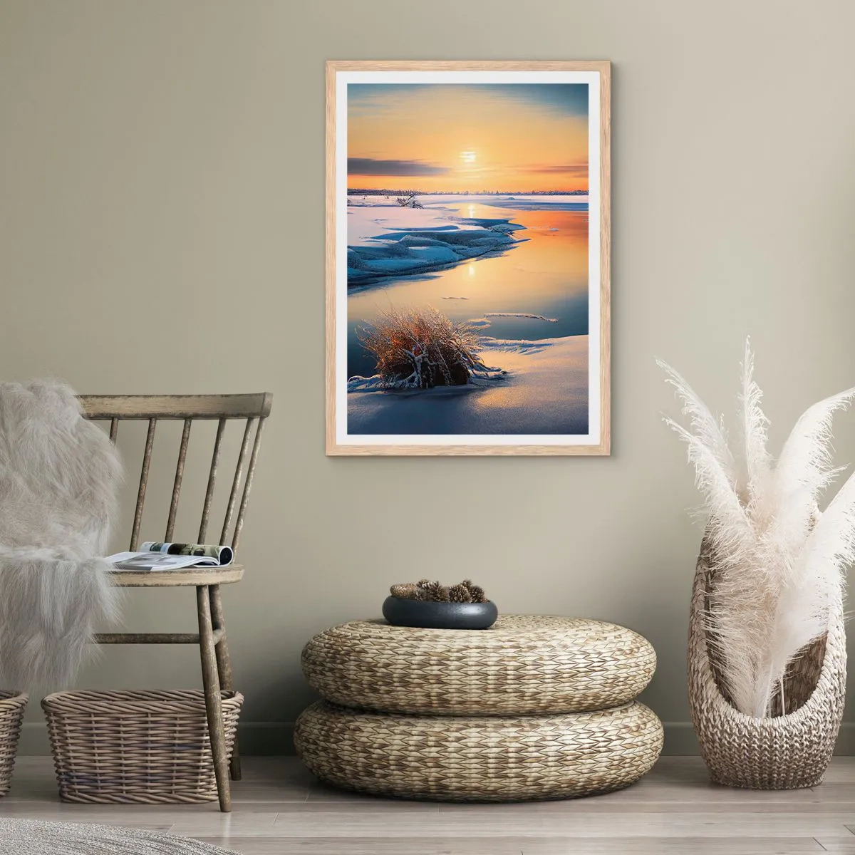 Póster en marco roble claro - Atardecer de invierno - 61x91 cm