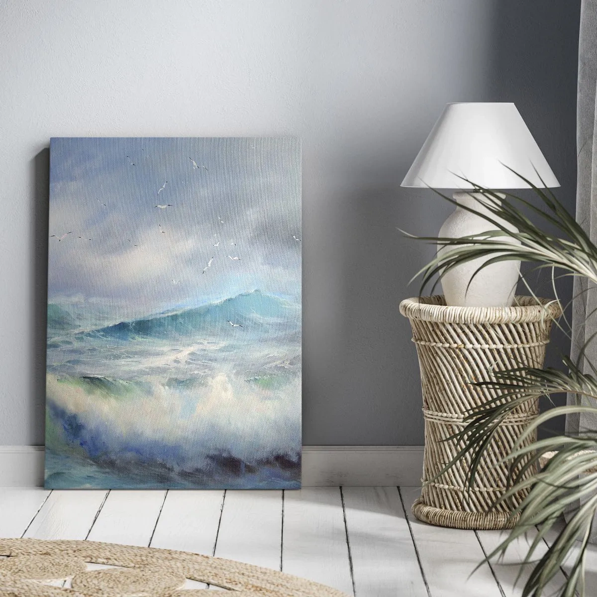 Cuadro sobre lienzo - Impresión de Imagen - Olas fuertes en el océano - 50x70cm - La fuerza del viento - Decoración de pared moderna para salón y dormitorio ARTTOR