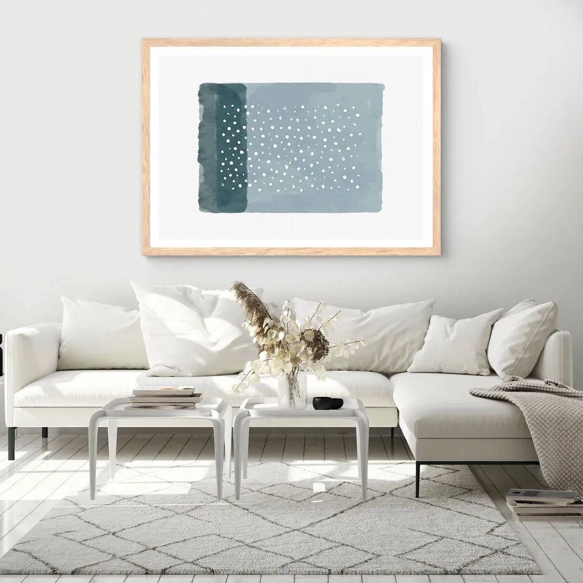 Póster en marco roble claro - Creación sobre azul - 50x40 cm