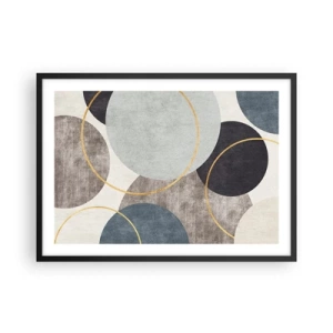 Póster en marco negro - Círculos geométricos en tonos grises, azules y dorados. - 70x50cm - Círculo tras círculo - Decoración de pared moderna para salón y dormitorio ARTTOR