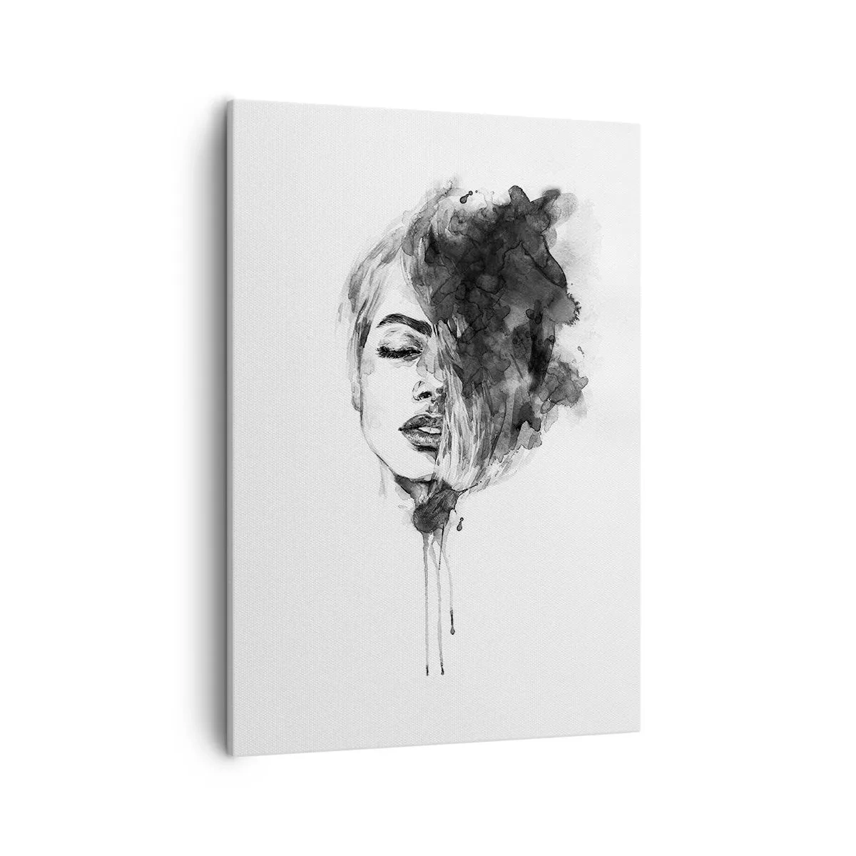 Cuadro sobre lienzo - Impresión de Imagen - Retrato artístico de una mujer en técnica de acuarela con detalles abstractos. - 50x70cm - Sueños en femenino - Decoración de pared moderna para salón y dormitorio ARTTOR