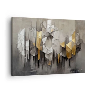 Cuadro sobre lienzo - Impresión de Imagen - Abstracción geométrica en tonos dorados y grises. - 70x50cm - Composición hecha de hielo y luz - Decoración de pared moderna para salón y dormitorio ARTTOR