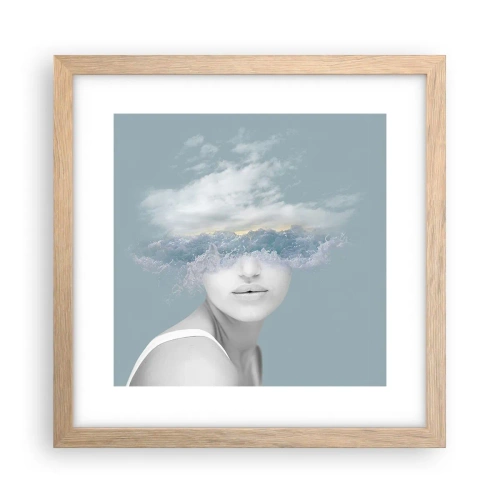 Póster en marco roble claro - Con la cabeza en las nubes - 30x30 cm