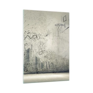 Cuadro sobre vidrio - Impresiones sobre Vidrio - Boceto gráfico con elementos empresariales y creativos. - 50x70cm - Mi gloriosa vida en la ciudad - Decoración de pared moderna para salón y dormitorio ARTTOR