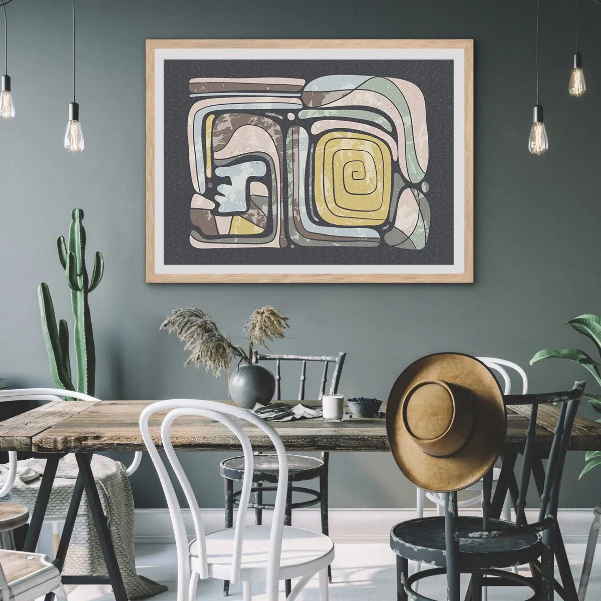 Póster en marco roble claro - Abstracción con espíritu precolombino - 91x61 cm