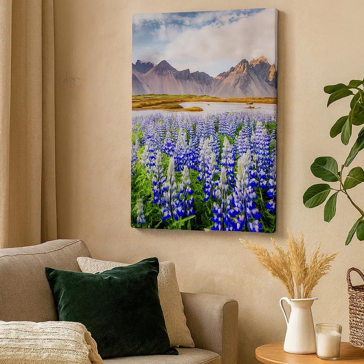 Cuadro sobre lienzo - Impresión de Imagen - Flores en un paisaje de montaña con un cielo pintoresco. - 50x70cm - La fuerza y la severidad junto a la dulzura - Decoración de pared moderna para salón y dormitorio ARTTOR