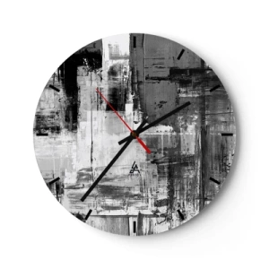 Reloj de pared - Reloj de vidrio - Abstracción en blanco y negro con textura de pinceladas - 30x30cm - El gris es hermoso - Decoración de pared moderna para salón, cocina y dormitorio ARTTOR
