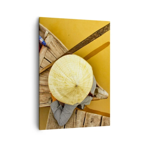 Cuadro sobre lienzo - Impresión de Imagen - Un barco tradicional visto a vista de pájaro - 50x70cm - La vida en el río amarillo - Decoración de pared moderna para salón y dormitorio ARTTOR