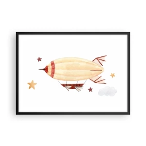 Póster en marco negro - Un dirigible pintado a mano con un fondo de estrellas. - 70x50cm - Dirigible - Decoración de pared moderna para salón y dormitorio ARTTOR