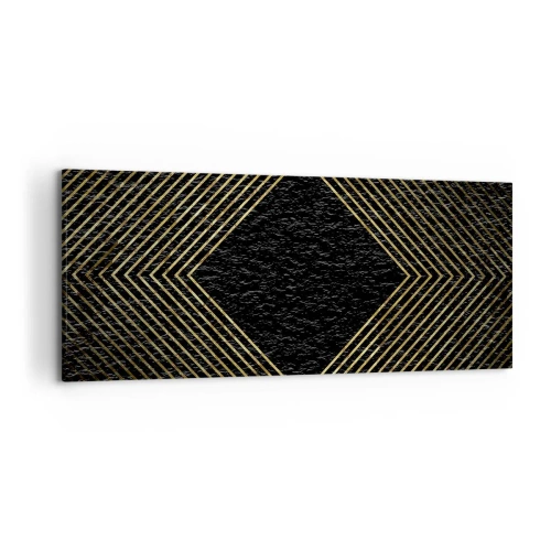 Cuadro sobre lienzo - Impresión de Imagen - Fondo negro con un patrón geométrico de líneas doradas. - 120x50cm - Geometría al estilo glamour - Decoración de pared moderna para salón y dormitorio ARTTOR