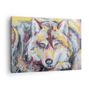 Cuadro sobre lienzo - Impresión de Imagen - Retrato artístico de un lobo en colores intensos. - 70x50cm - Pinceladas de lobo - Decoración de pared moderna para salón y dormitorio ARTTOR