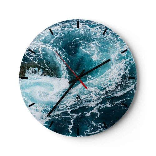 Reloj de pared - Reloj de vidrio - Olas oceánicas dinámicas en tonos turquesa - 30x30cm - Torbellino al núcleo de la Tierra - Decoración de pared moderna para salón, cocina y dormitorio ARTTOR