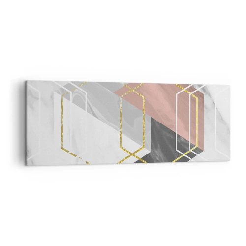 Cuadro sobre lienzo - Impresión de Imagen - Figuras geométricas con acentos dorados y de mármol. - 140x50cm - Composición en cadena - Decoración de pared moderna para salón y dormitorio ARTTOR