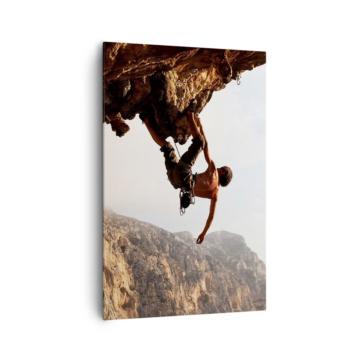 Cuadro sobre lienzo - Impresión de Imagen - Un escalador en un acantilado escarpado en las montañas bajo el sol. - 80x120cm - Un mundo en la roca - Decoración de pared moderna para salón y dormitorio ARTTOR