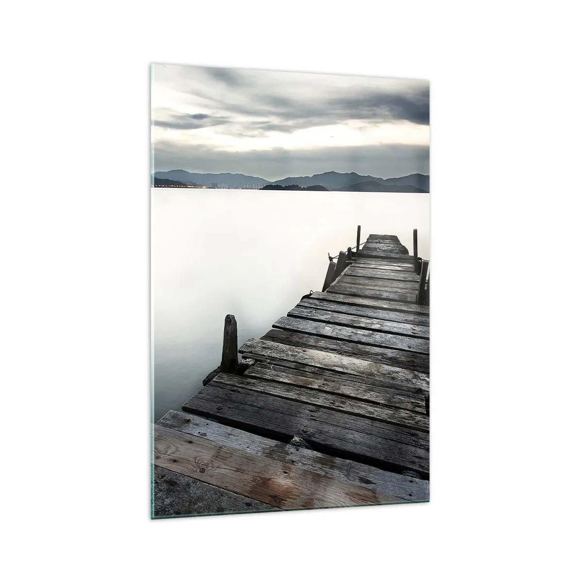 Cuadro sobre vidrio - Impresiones sobre Vidrio - Un puente de madera que conduce hacia un lago tranquilo. - 70x100cm - Sumérjase en la paz - Decoración de pared moderna para salón y dormitorio ARTTOR