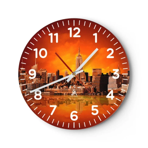 Reloj de pared - Reloj de vidrio - Un panorama de la ciudad en amarillo y marrón - 30x30 cm