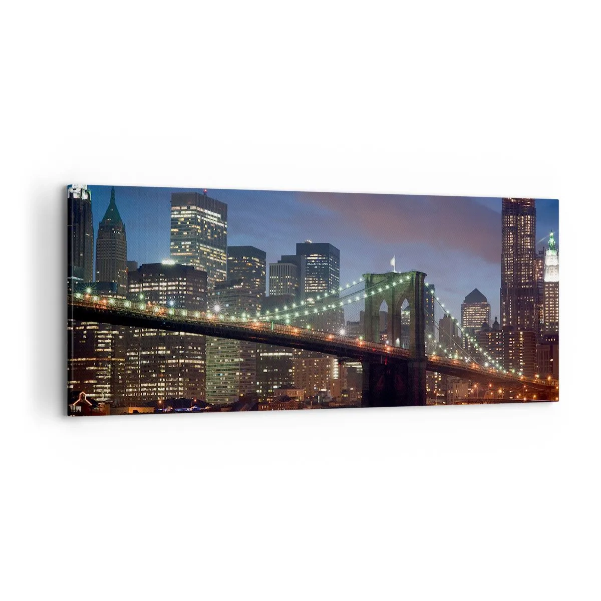 Cuadro sobre lienzo - Impresión de Imagen - Puente de la ciudad de Nueva York de noche con edificios iluminados - 120x50cm - Una noche iluminada - Decoración de pared moderna para salón y dormitorio ARTTOR