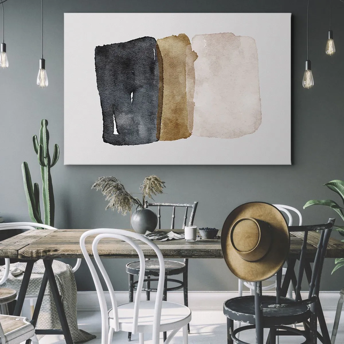 Cuadro sobre lienzo - Impresión de Imagen - Una composición minimalista de tres rectángulos en tonos tierra. - 100x70cm - Una composición de colores tierra - Decoración de pared moderna para salón y dormitorio ARTTOR