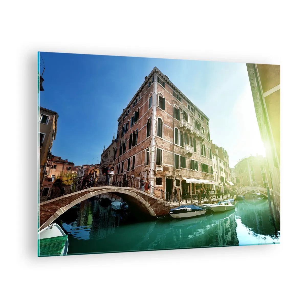 Cuadro sobre vidrio - Impresiones sobre Vidrio - Venecia con canal, puente y edificios históricos - 70x50cm - Venecia - Amore Mio - Decoración de pared moderna para salón y dormitorio ARTTOR