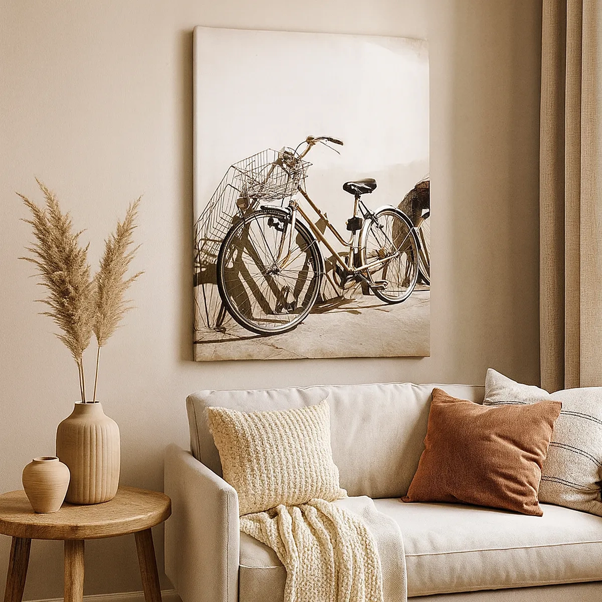 Cuadro sobre lienzo - Impresión de Imagen - Dos bicicletas apoyadas contra una vieja pared de estilo retro. - 50x70cm - El inolvidable encanto del pasado - Decoración de pared moderna para salón y dormitorio ARTTOR