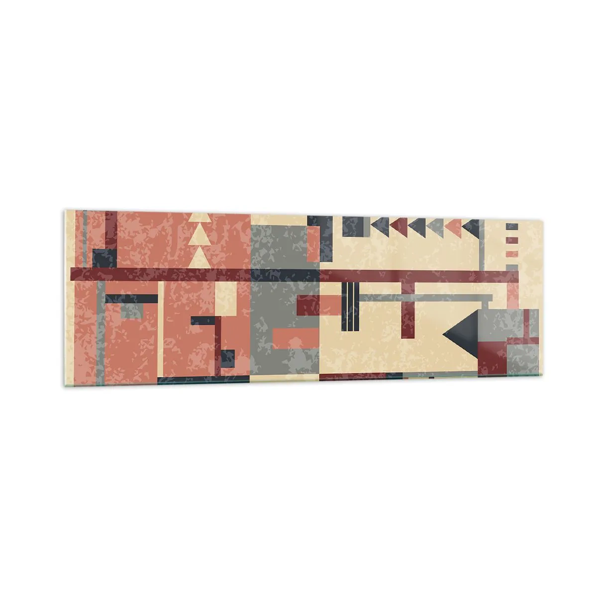 Cuadro sobre vidrio - Impresiones sobre Vidrio - Patrón geométrico en tonos pastel beige, rojo y gris. - 160x50cm - Una combinación de verticales y niveles - Decoración de pared moderna para salón y dormitorio ARTTOR