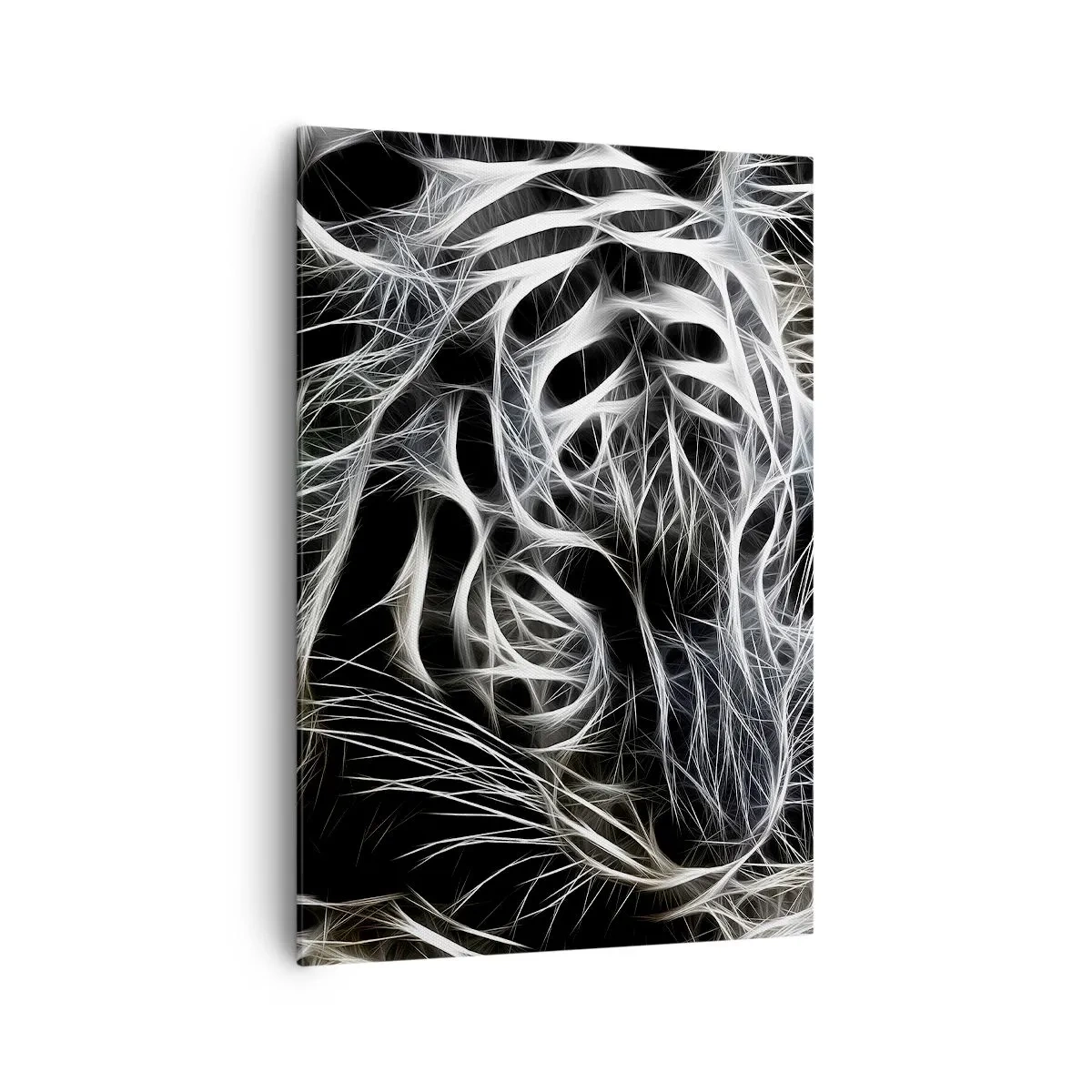 Cuadro sobre lienzo - Impresión de Imagen - Un patrón abstracto que representa la silueta de un gato sobre un fondo negro. - 70x100cm - Un estudio sobre la ligereza felina - Decoración de pared moderna para salón y dormitorio ARTTOR