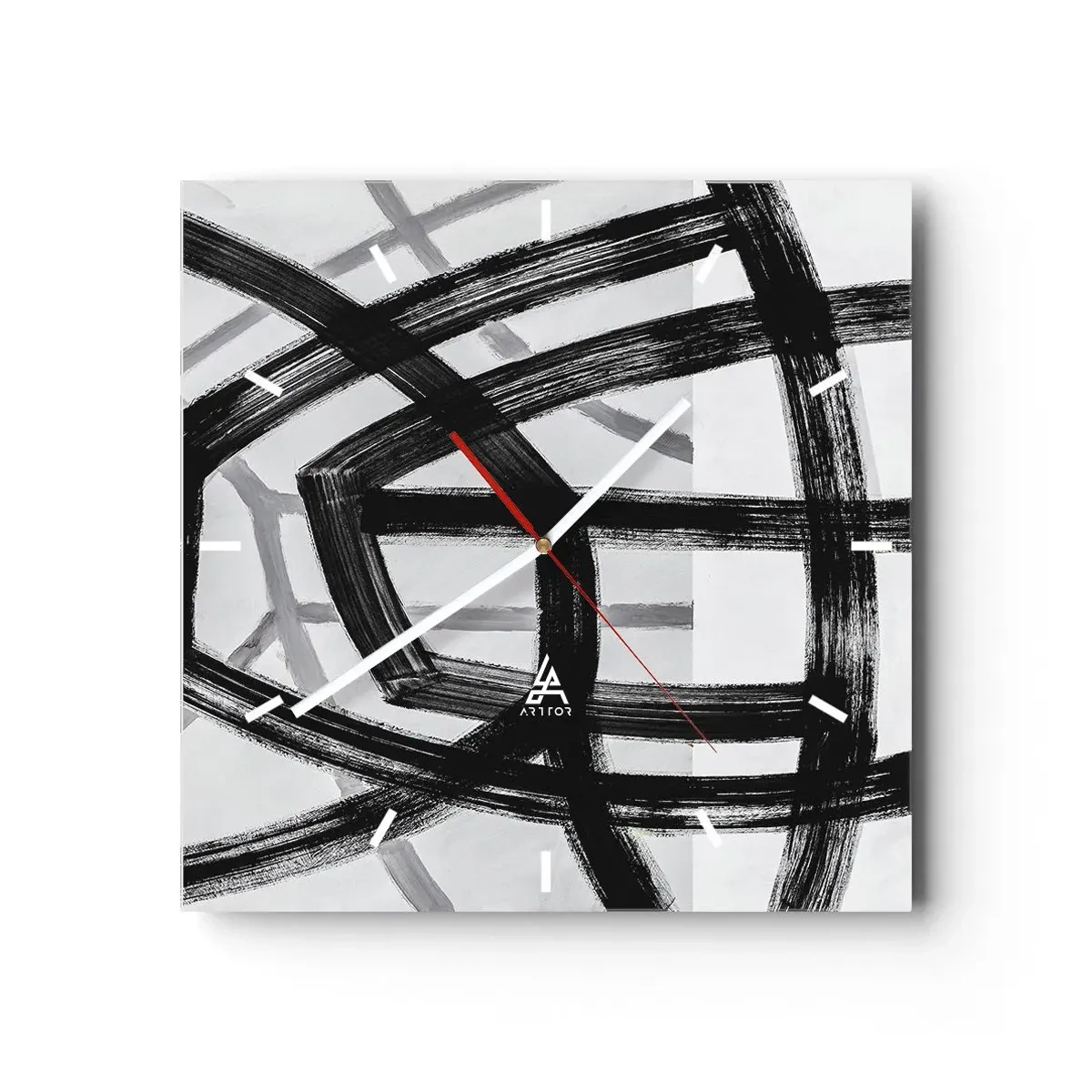 Reloj de pared - Reloj de vidrio - Líneas abstractas en blanco y negro que se cruzan sobre un fondo claro - 30x30cm - Construir profundidad - Decoración de pared moderna para salón y dormitorio ARTTOR