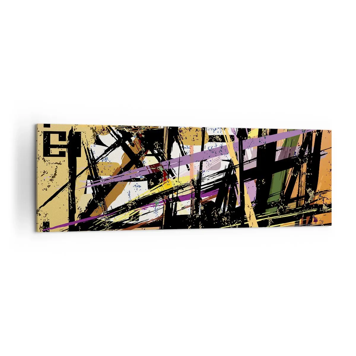 Cuadro sobre lienzo - Impresión de Imagen - Líneas y formas abstractas sobre un fondo beige - 160x50cm - Corte afilado - Decoración de pared moderna para salón y dormitorio ARTTOR