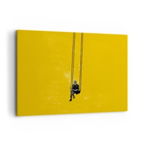 Cuadro sobre lienzo - Impresión de Imagen - Una persona en un columpio sobre un fondo de color amarillo intenso. - 100x70cm - Un día como cualquier otro - Decoración de pared moderna para salón y dormitorio ARTTOR