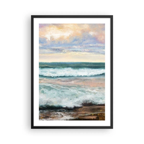 Póster en marco negro - Olas del mar al atardecer - 50x70cm - Aquí suavizarás tu alma - Decoración de pared moderna para salón y dormitorio ARTTOR