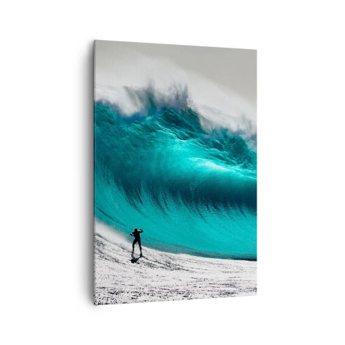 Cuadro sobre lienzo - Impresión de Imagen - Surfista frente a una ola gigante - 70x100cm - Reto aceptado - Decoración de pared moderna para salón y dormitorio ARTTOR