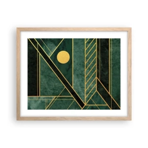 Póster en marco roble claro - La dinámica del oro y el azul - 50x40 cm