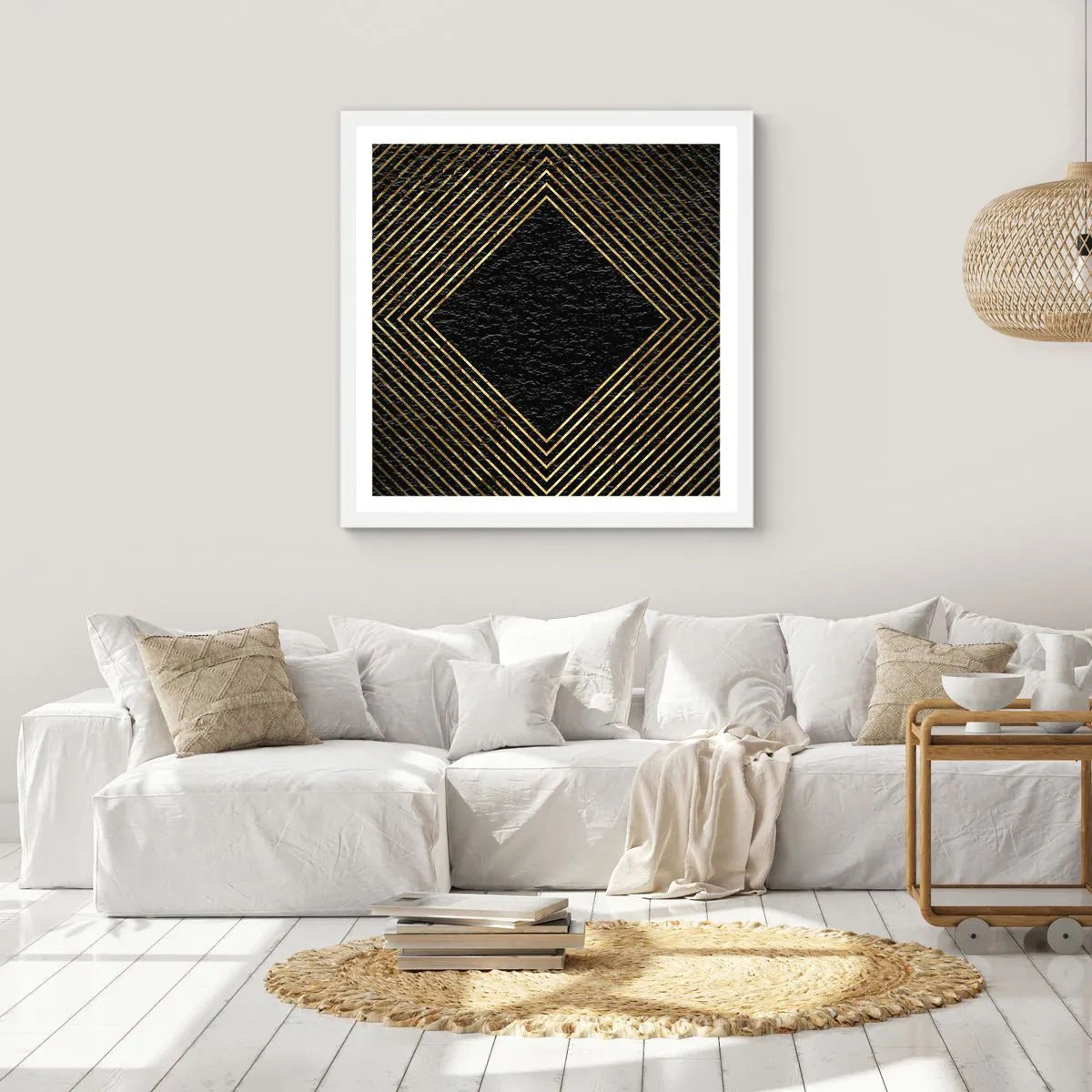 Póster en marco blanco - Geometría al estilo glamour - 60x60 cm
