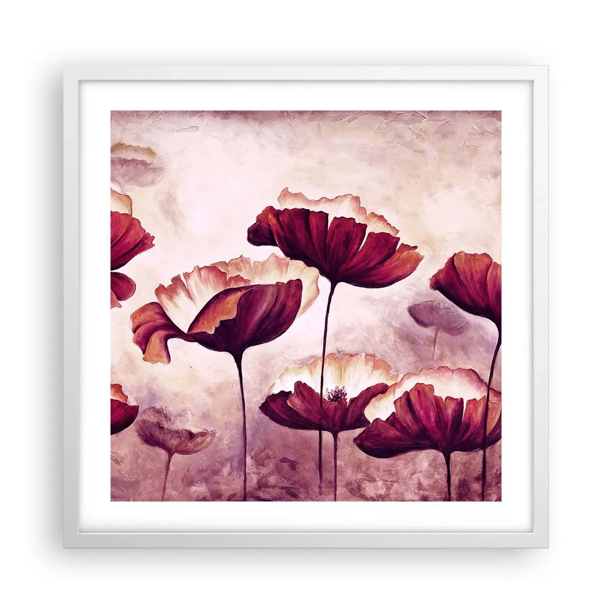 Póster en marco blanco - Pétalo rojo y blanco - 50x50 cm