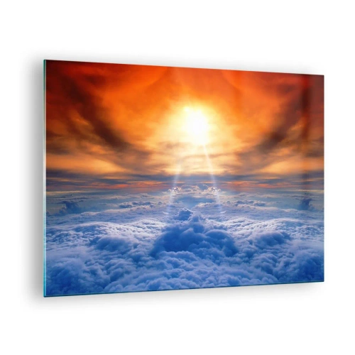 Cuadro sobre vidrio - Impresiones sobre Vidrio - Nubes iluminadas por los rayos del sol poniente - 70x50cm - Paisaje místico - Decoración de pared moderna para salón y dormitorio ARTTOR